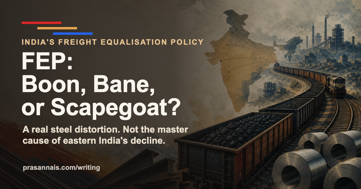 FEP: Boon, Bane, or Scapegoat? Hero image showing Indian freight rail, coal, steel, and industrial geography.